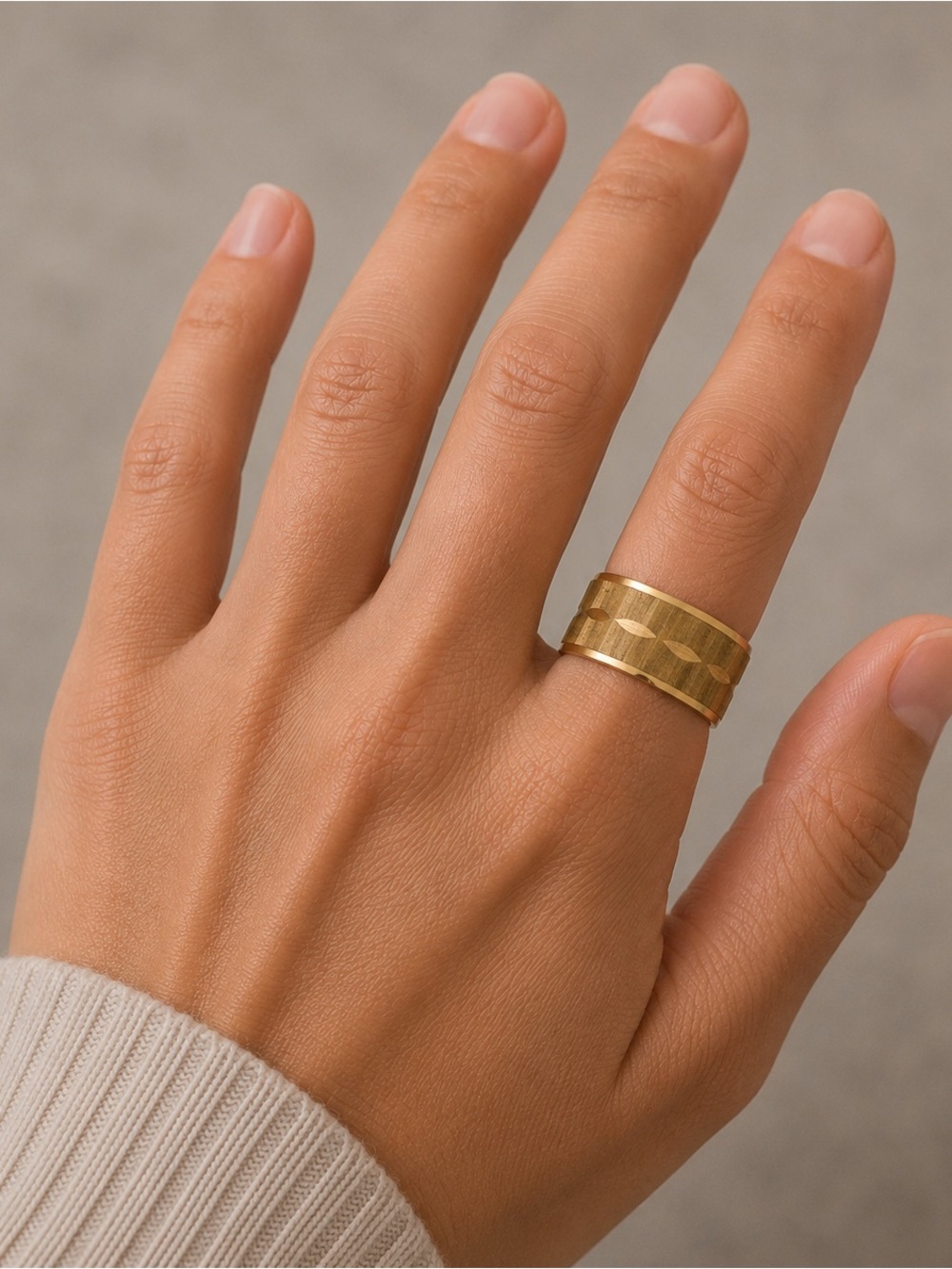 Vintage Brass Wide Band Ring Size 5.75 Textured Boho Statement Ring